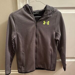 Great Condition Boys Under Armour Kids Gray Hoodie with Neon Logo Size Medium
